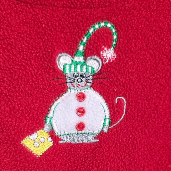 Vtg C.D. Sport Fleece Embroidered Christmas Cat With Mouse Sweatshirt Woman Sz L - Picture 6 of 13